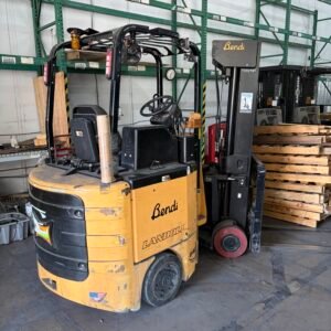 Side and rear view of the yellow Landoll Bendi B40AC articulated forklift offered by FixtureUSA.