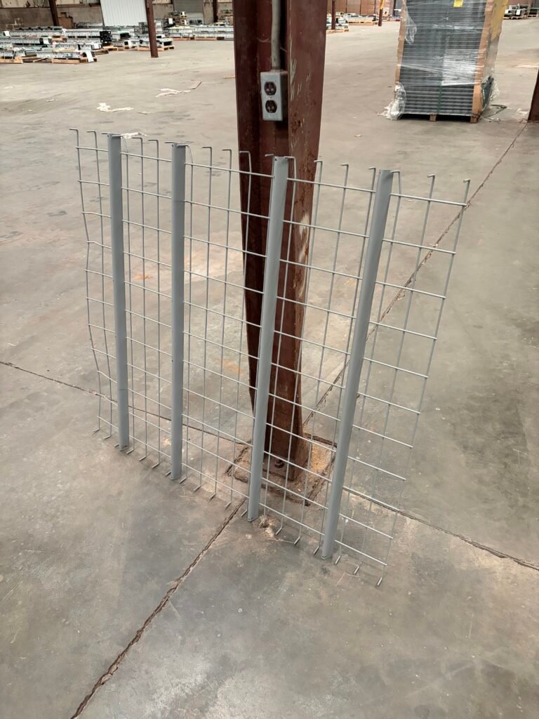 Individual inset-style wire deck with support channels, photographed at the Jonesboro warehouse.
